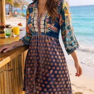 Johnny Was Vember heavily embroidered velvet burnout dress NWT